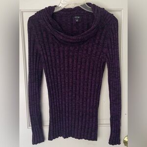 Apt 9 Ribbed Eggplant Purple Black Ribbed Cowl Neck Sweater Silver Accents Small